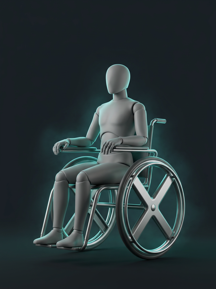 A mannequin in a wheelchair — the platform's intelligence learning the chair